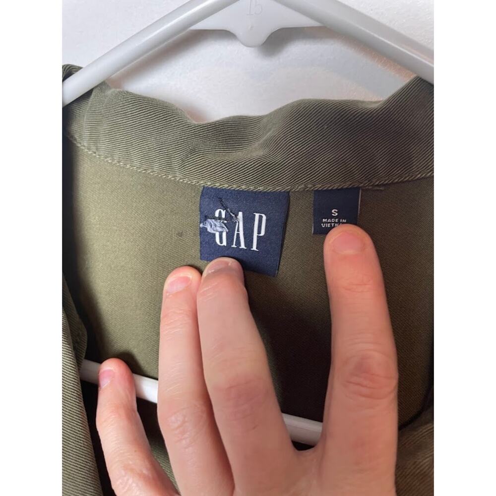 Gap Shirt Dress Popover Collared Short Sleeve Casual Knee Length Olive Womens S - Picture 9 of 13